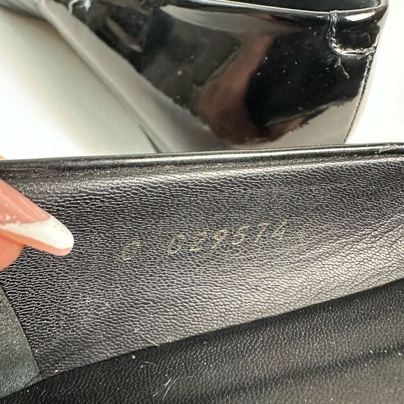 CHANEL Black Patent Leather CC Logo Ballet Flats Size 38.5 Pointed Almond Cap To - Picture 11 of 13